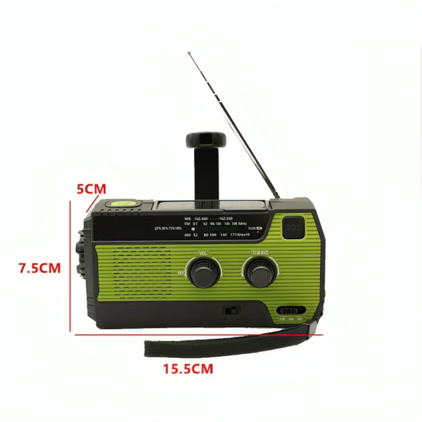 Emergency Solar Hand Crank Weather Radio Power Bank Charger Flash Light - 4000mAh